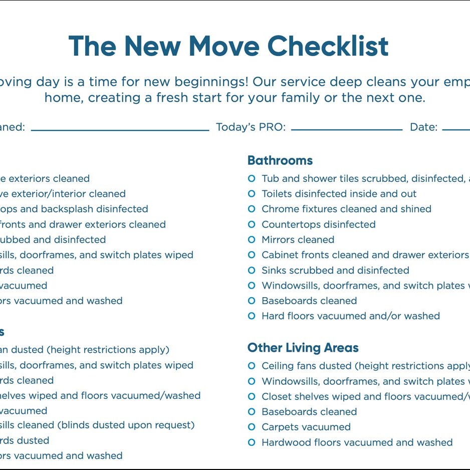 MaidPro move in checlist
