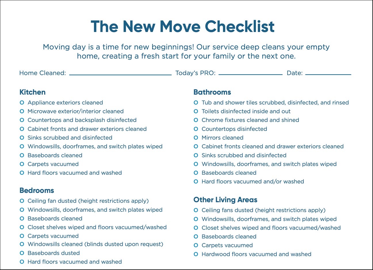 MaidPro move in checlist
