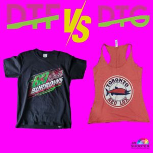 Shirts showing the difference between DTF & DTG